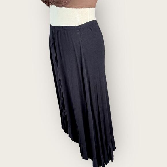 Venezia Milano Vintage Ruffled High Low Hem Stretchy Midi Skirt  Size XL Black - Picture 3 of 11